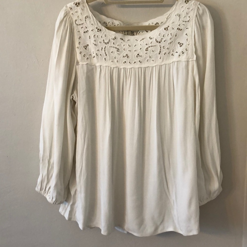 Joie Embroidered Long Sleeve White Top M